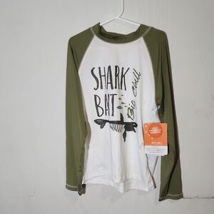 Big Chill Shark Bite Long Sleeve Tee - Olive Green & White